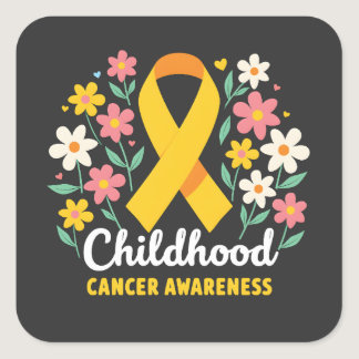 Floral Childhood Cancer Awareness Yellow Ribbon Square Sticker