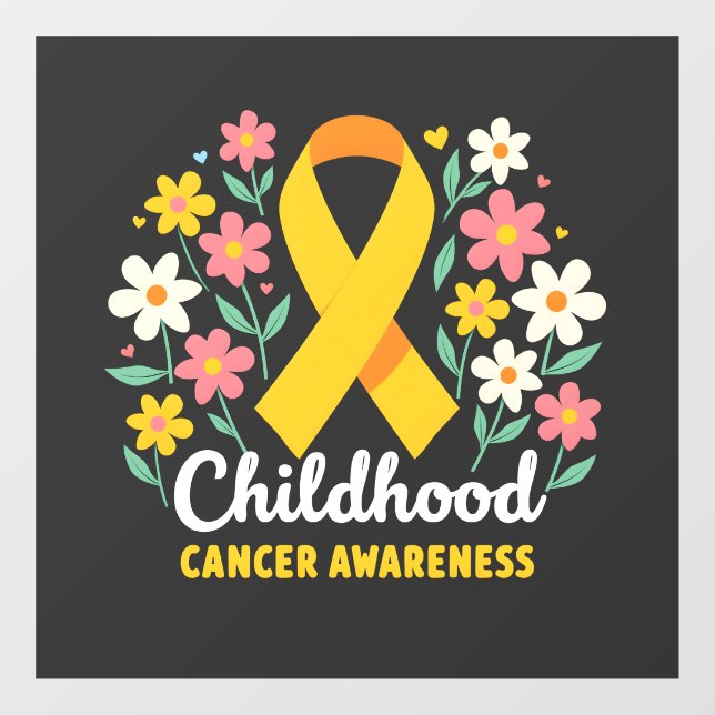 Floral Childhood Cancer Awareness Yellow Ribbon Window Cling (Sheet)