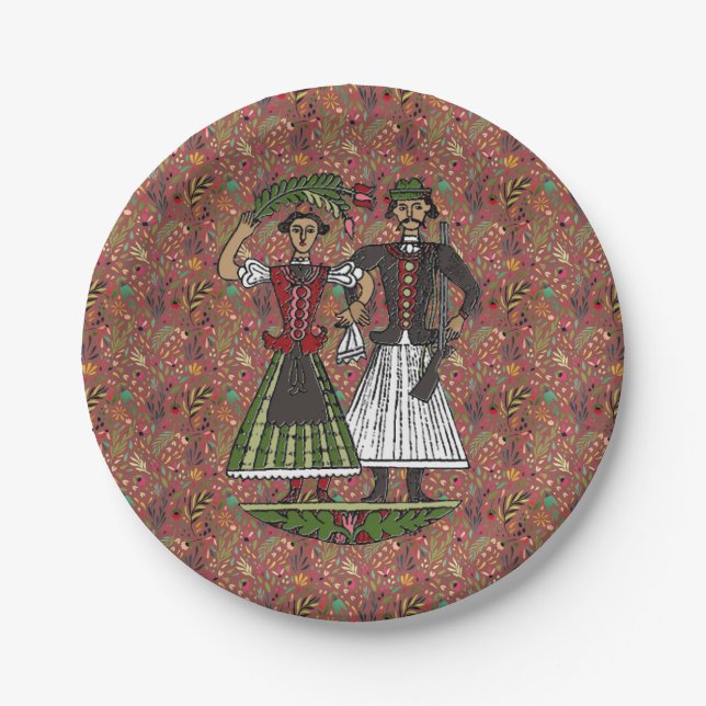 Floral Chili Oil Happy Hun Couple Paper Plates (Front)