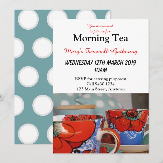 Floral China Cup Morning Afternoon Tea Customize Invitation (Front/Back)