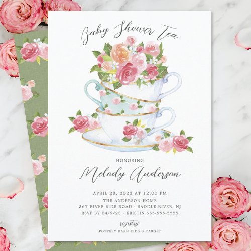 Floral China Tea Cup Baby Shower Invitation