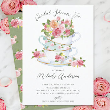 Floral China Tea Cup Bridal Shower Invitation by invitationstop at Zazzle