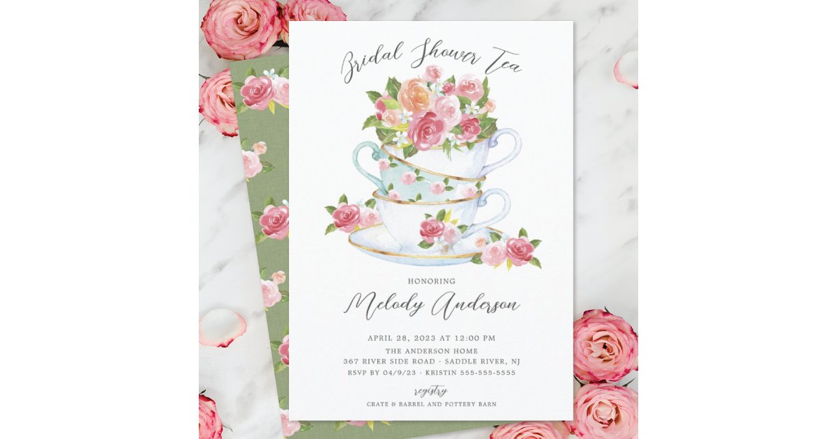 Floral China Tea Cup Bridal Shower Invitation Zazzle