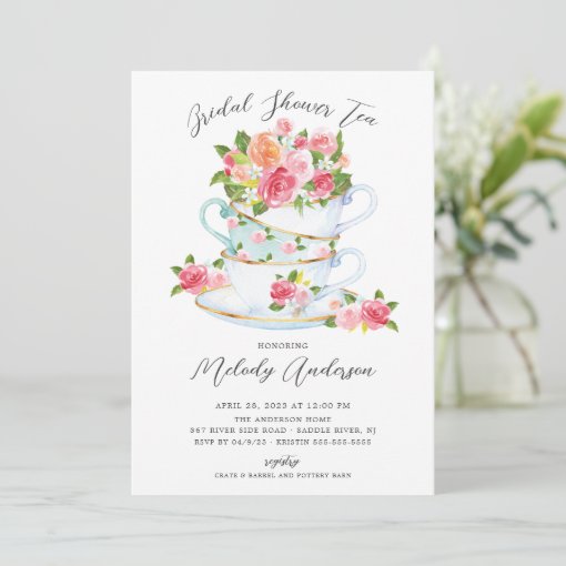 Floral China Tea Cup Bridal Shower Invitation Zazzle