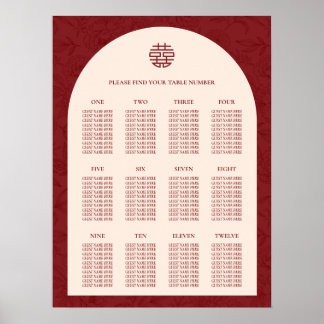 Floral Chinese Wedding 12 Table Seating Chart