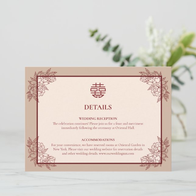 Floral Chinese Wedding Details Enclosure Card (Standing Front)