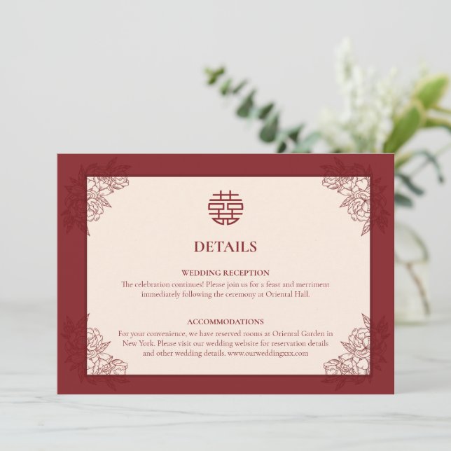 Floral Chinese Wedding Details Enclosure Card (Standing Front)