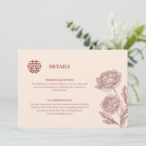 Floral Chinese Wedding Details Enclosure Card