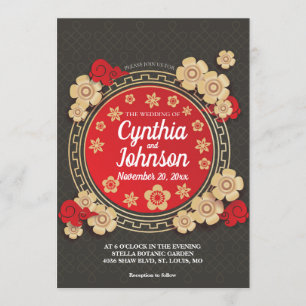 Floral Chinese Wedding Invitation