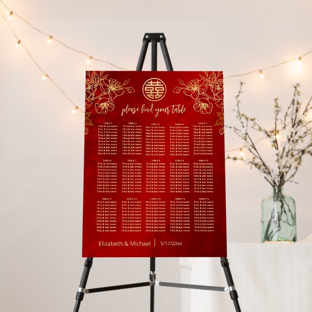 Floral Chinese Wedding Seating Chart Foam Board (In Situ (Stand))