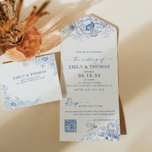 Floral Chinoiserie All in One Wedding Invite
