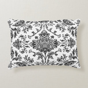 Floral Chinoiserie Black & White Watercolor Accent Pillow