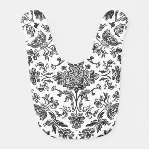 Floral Chinoiserie Black & White Watercolor Baby Bib