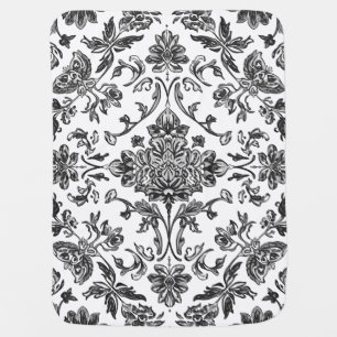 Floral Chinoiserie Black & White Watercolor Baby Blanket