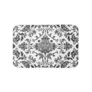 Floral Chinoiserie Black & White Watercolor Bath Mat