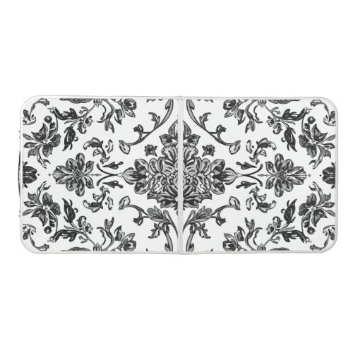 Floral Chinoiserie Black & White Watercolor Beer Pong Table