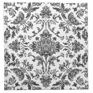 Floral Chinoiserie Black & White Watercolor Cloth Napkin