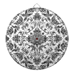 Floral Chinoiserie Black & White Watercolor Dart Board