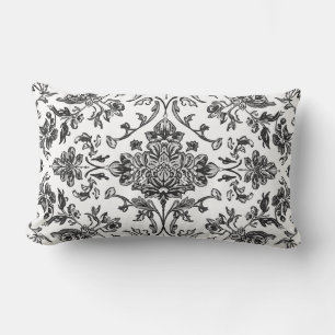 Floral Chinoiserie Black & White Watercolor Lumbar Pillow