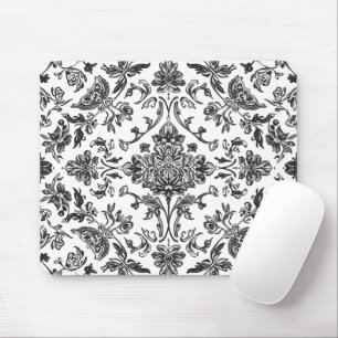 Floral Chinoiserie Black & White Watercolor Mouse Pad