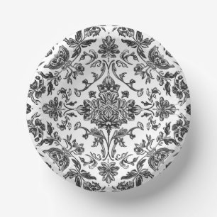 Floral Chinoiserie Black & White Watercolor Paper Bowls
