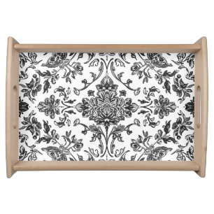 Floral Chinoiserie Black & White Watercolor Serving Tray