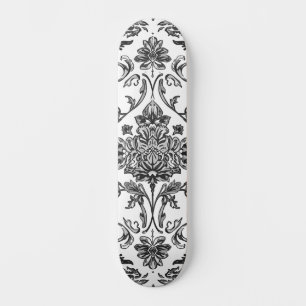 Floral Chinoiserie Black & White Watercolor Skateboard