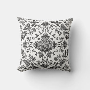 Floral Chinoiserie Black & White Watercolor Throw Pillow