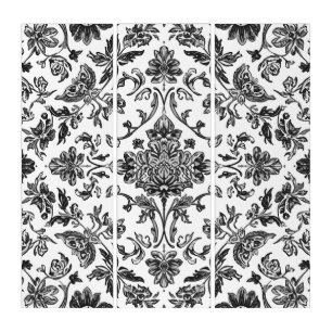 Floral Chinoiserie Black & White Watercolor Triptych