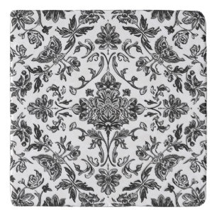 Floral Chinoiserie Black & White Watercolor Trivet