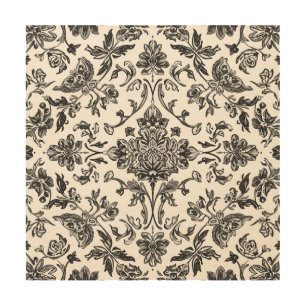 Floral Chinoiserie Black & White Watercolor Wood Wall Art