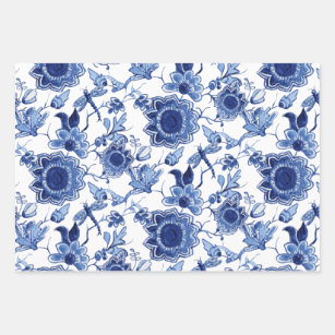 Pastel Blue 50s Floral Wrapping Paper · Creative Fabrica