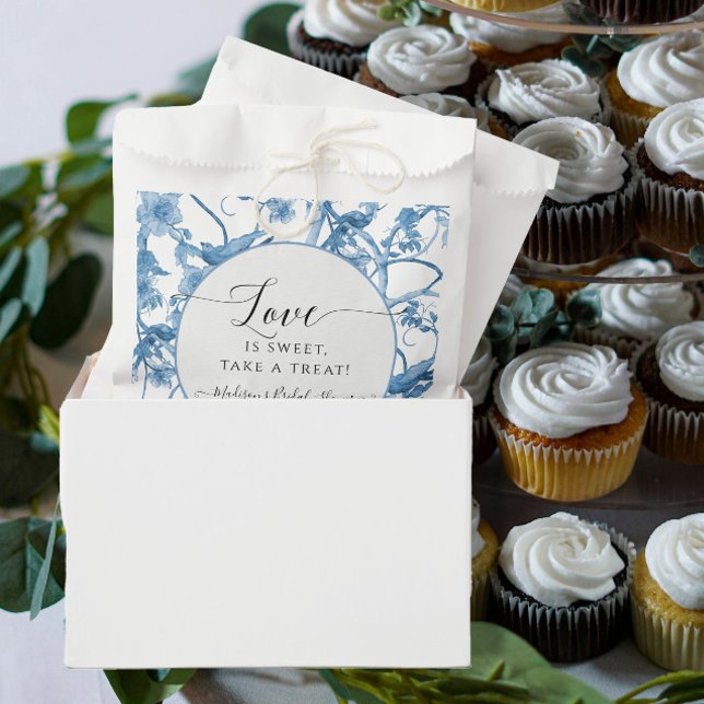 Floral Chinoiserie Blue and White Toile Bridal Favor Bag (Creator Uploaded)