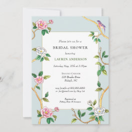 Floral Chinoiserie Blue Bridal Shower Invitation