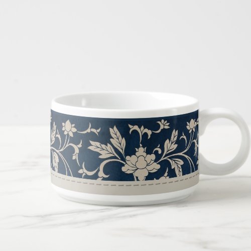 Floral Chinoiserie Blue Tan Elegant Vintage Bowl