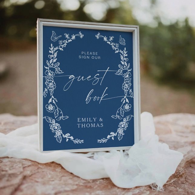 Floral Chinoiserie Guest Book Pedestal Sign (Creator Uploaded)