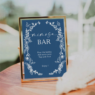 Floral Chinoiserie Mimosa Bar Pedestal Sign