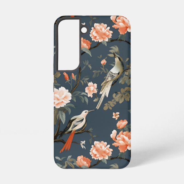 Floral Chinoiserie on Denim Blue Samsung Galaxy Case (Back)