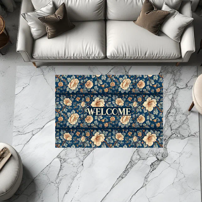 Welcome Rug Foot Floral Chinoiserie Peony Rococo Decorative Welcome Rug | Zazzle