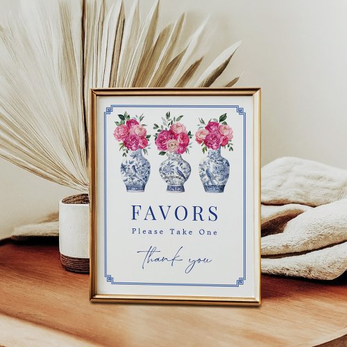 Floral Chinoiserie Porcelain Bridal Shower Favors Poster