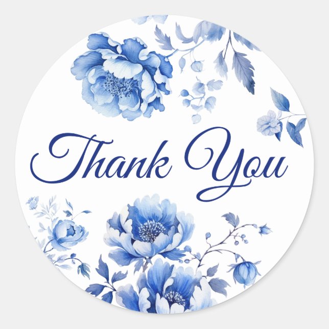 Floral Chinoiserie Thank you Classic Round Sticker (Front)