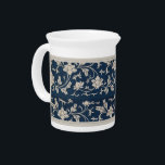 Floral Chinoiserie Vintage Porcelain Pitcher<br><div class="desc">Design is from a European chinoiserie pattern from the 1700s. Dark navy blue and taupe colors,  with stitching along the edges. Floral scroll of vines and leaves is Asian inspired.</div>