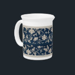 Floral Chinoiserie Vintage Porcelain Pitcher<br><div class="desc">Design is from a European chinoiserie pattern from the 1700s. Dark navy blue and taupe colors,  with stitching along the edges. Floral scroll of vines and leaves is Asian inspired.</div>
