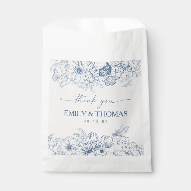 Floral Chinoiserie Wedding Favor Bags (Front)