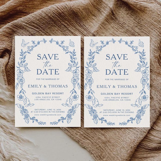 Floral Chinoiserie Wedding Save The Date Card (Creator Uploaded)