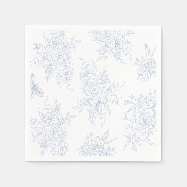 Floral Chintz Chinoiserie Blue Toile Wedding Napkins (Front)