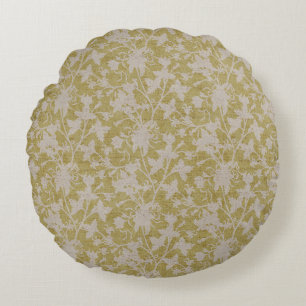 Floral Chintz Silhouette-Chartreuse Round Pillow