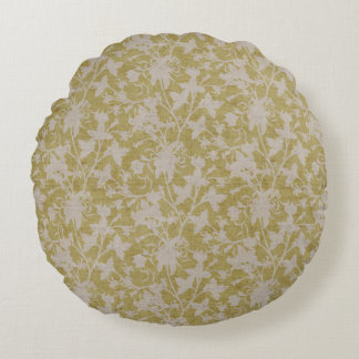 Floral Chintz Silhouette-Chartreuse Round Pillow