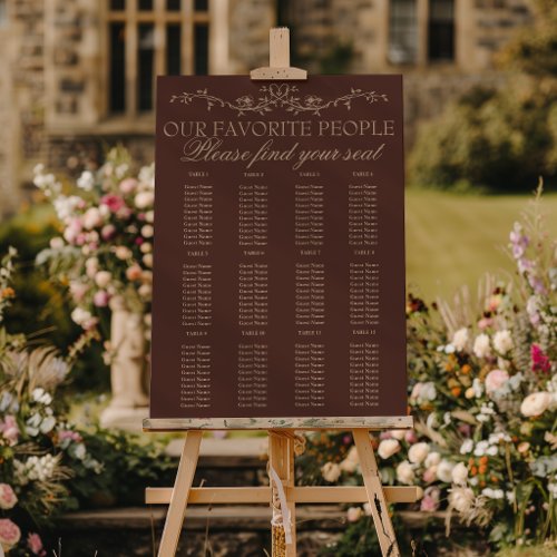 Floral Chocolate Brown Wedding Seating Charts Foam Board
