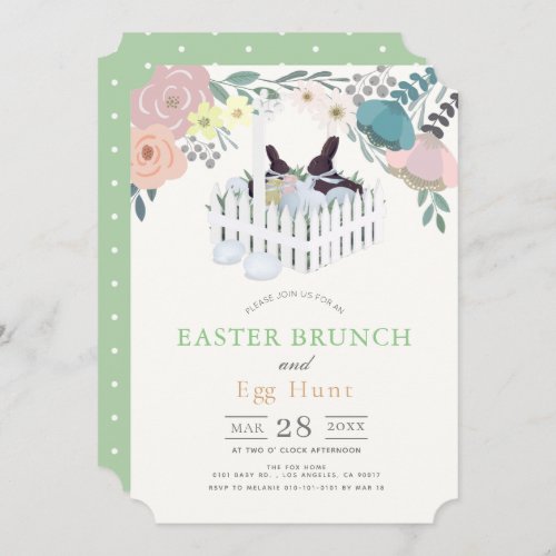 Floral Chocolate Bunny Easter Brunch  Egg Hunt Invitation